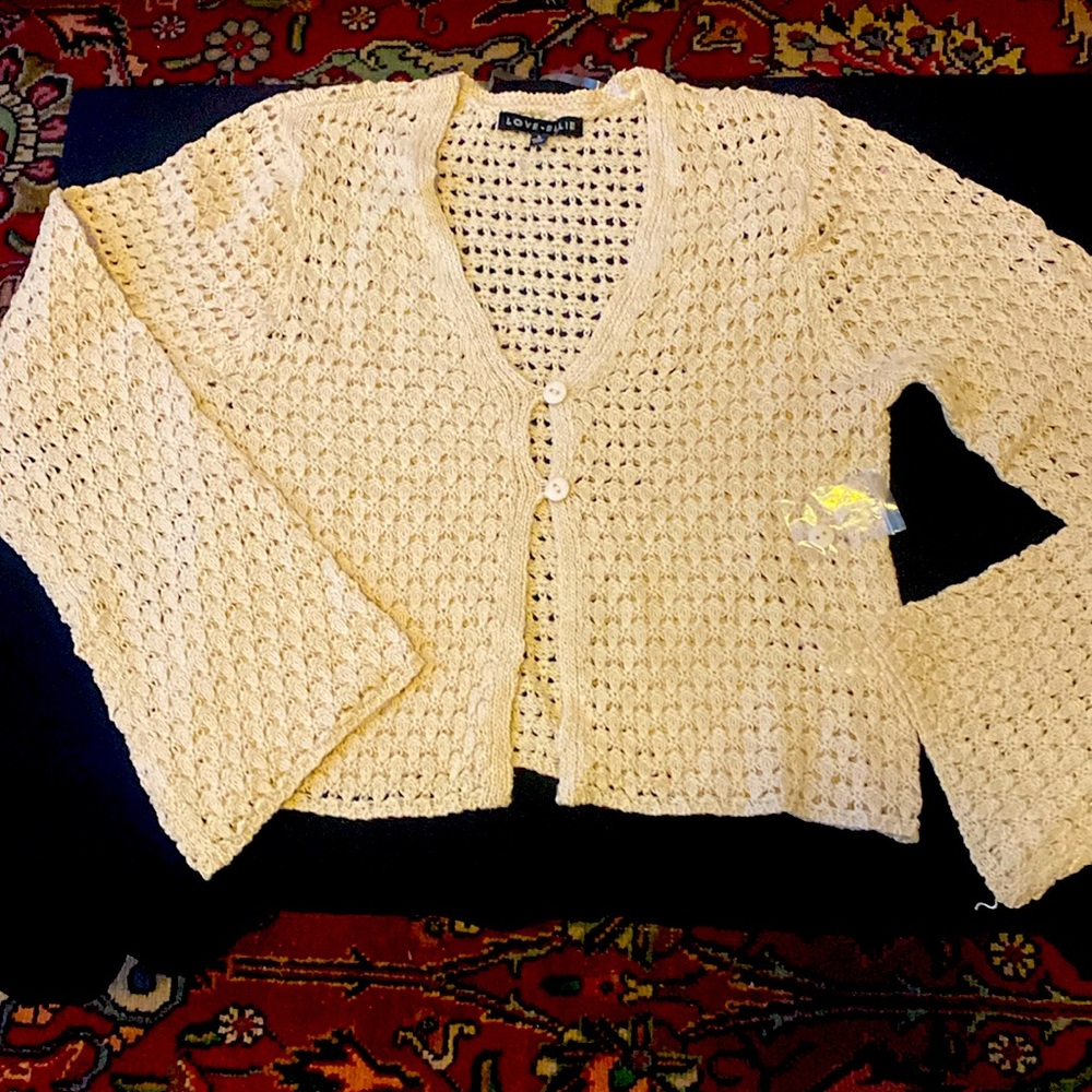 🧡🧡 Ladies Lanora Long-Sleeve Crochet Cardigan by “Love Ellie” Size S NWOT🧡🧡